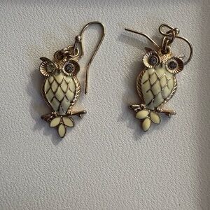Gold and Cream Owl Earrings
